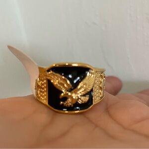Statement Engraved Italy 18k Gold filled Eagle Ring Black Enamel
